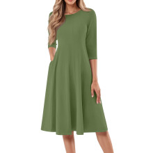 Abito a trapezio verde militare 3XL con maniche a 3/4 e fianchi