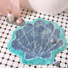 Tapis de bain en forme de coquillage bleu turquoise 51 x 61 cm