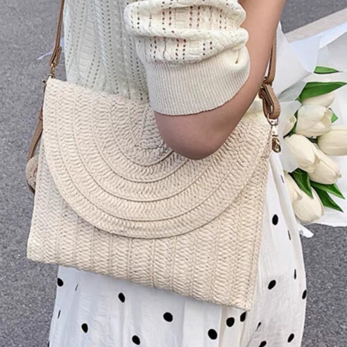 Ψάθινο πορτοφόλι clutch για γυναίκες από υφαντό ρατάν τσάντα θαλάσσης