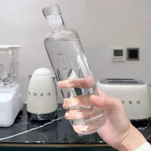 Glasvattenflaska med tidsmarkör 500ml transparent 1