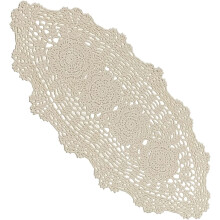 Tovaglia ovale in pizzo, cotone beige, 40x89 cm