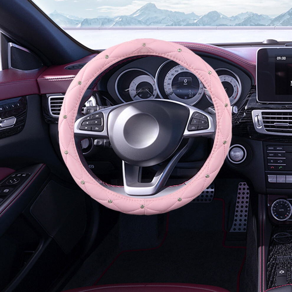Leather Steering Wheel Cover With Rhinestones 14.5-15 Inch 968604244544