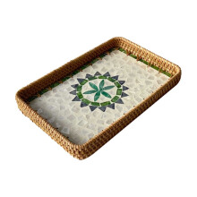 Vassoio in rattan intrecciato, cestino portaoggetti 21x31x3cm