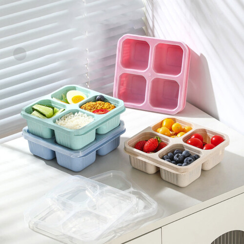 Cutie de prânz Bento cu 4 compartimente, pachet de 4, 15x15x5 cm