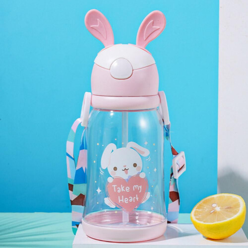 Draagbare plastic waterfles met rietje, 500 ml