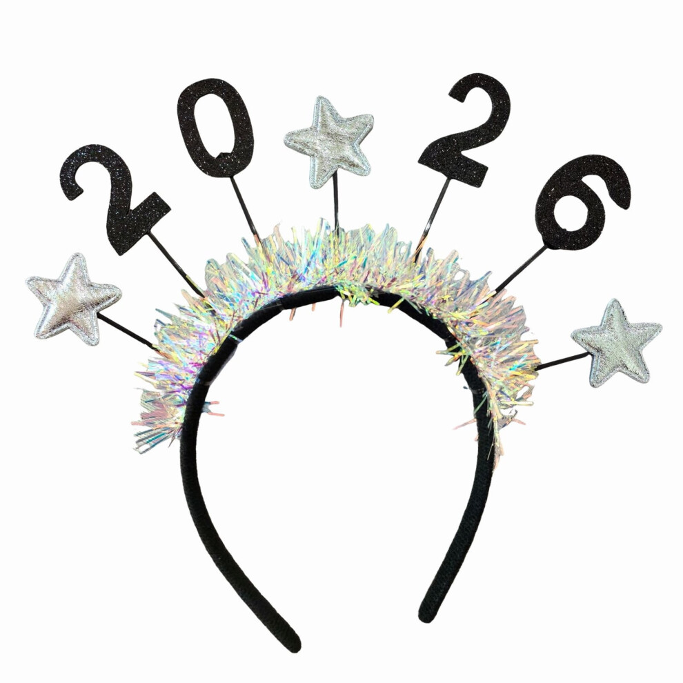New Year Headband Silver Star 2026 Women Girls