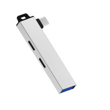 Concentrador USB-C con puertos USB-C y USB 3.0 duales.