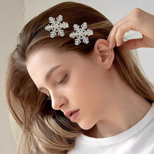Snowflake Hair Clips Rhinestone Duckbill 4 Pack 1
