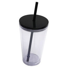 Gobelet isotherme transparent avec couvercle et paille, 473 ml (16 oz).