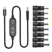 USB-C 100W power supply with 5V-20V adjustable output and 8