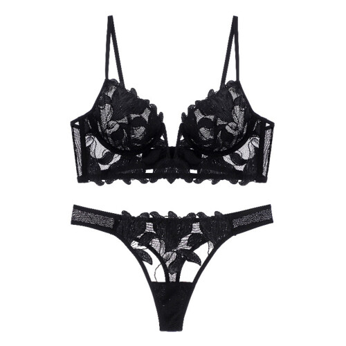 Dames push-up bh-set van kant, zwart, maat S