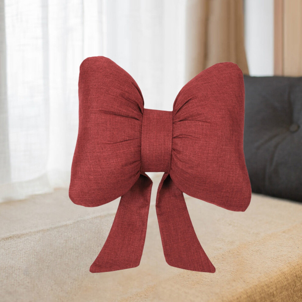 Bowknot Ribbon Headrest Pillow Cotton Linen 15.35x12.2in