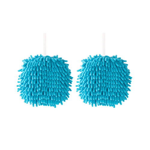 Lot de 2 serviettes en boule duveteuses blanches et grises