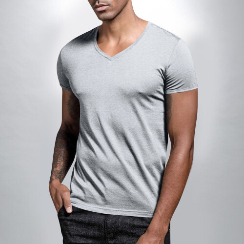 Herren-T-Shirt mit V-Ausschnitt, einfarbig, Kurzarm, Freizeit-Top 1