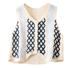 Dame vintage hæklet vest med diamantmønster