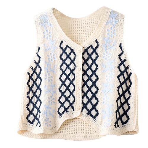 Dame vintage hæklet vest med diamantmønster