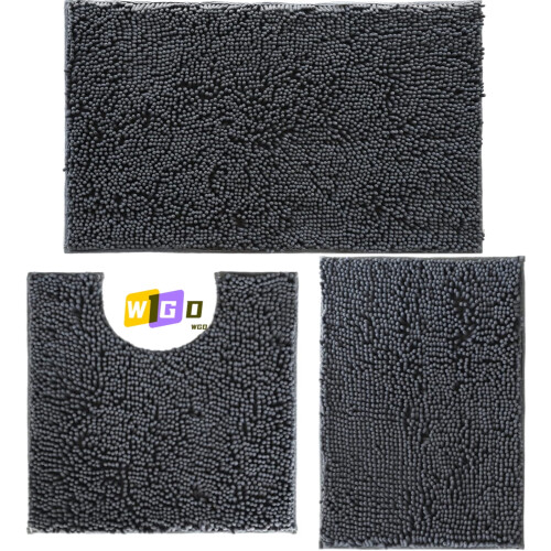 Halkfri badrumsmatta med chenille-PVC-baksida, 3 delar