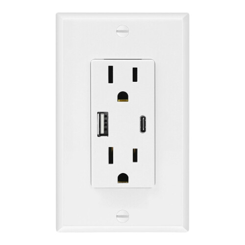 Prise GFCI 20 A avec ports USB A et C, blanche