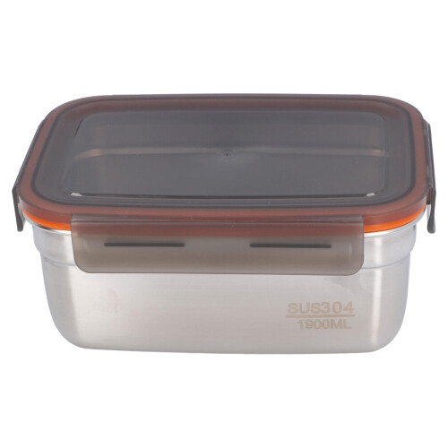 Caja rectangular de acero inoxidable 304 para almacenar alimentos, 1900 ml.