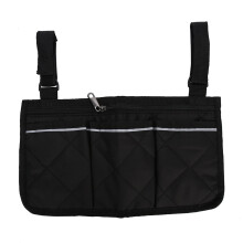 Bolsa negra para reposabrazos de silla de ruedas de gran capacidad con múltiples compartimentos