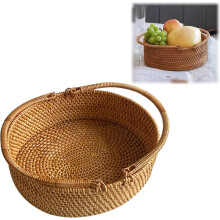 Cesta de picnic ovalada de mimbre con asas plegables