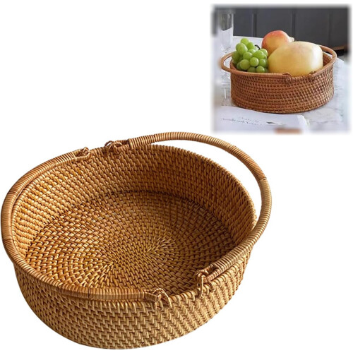 Cesta de picnic ovalada de mimbre con asas plegables