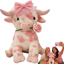Peluche de vaca de las Tierras Altas, rosa y blanco con manchas, 35 cm (13,8 pulgadas)