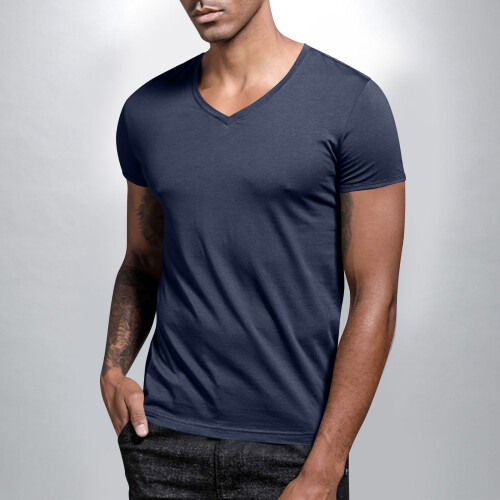 Herren-T-Shirt mit V-Ausschnitt, einfarbig, Kurzarm, Freizeit-Top 1