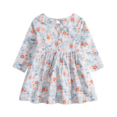 Robe de princesse longue en coton gris à fleurs pour petites filles 1