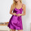 Camicia da notte corta da donna in raso con scollo a cascata, 1 pezzo 3