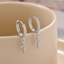 Zircon Cross Earrings Hypoallergenic Unisex Pair