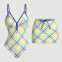 Women's high-cut one-piece swimsuit with detachable cover-up