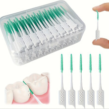 (Green) 100-Count Mini Interdental Brushes, Mint-Flavored Interdental Cleaners, Formaldehyde-Free Soft Oral Care Tools