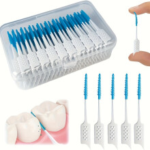 (Blue) 100-Count Mini Interdental Brushes, Mint-Flavored Interdental Cleaners, Formaldehyde-Free Soft Oral Care Tools