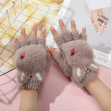 Kids Knitted Half Finger Gloves with Flip Top Winter Warm Cute Bunny Ear Typing Gloves Convertible Mittens for Girls Boys