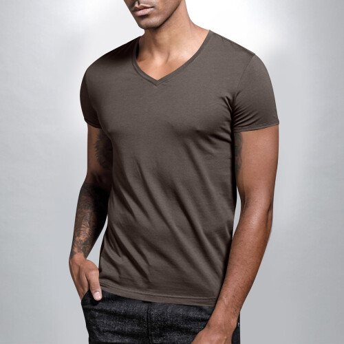 Herren-T-Shirt mit V-Ausschnitt, einfarbig, Kurzarm, lässig 1