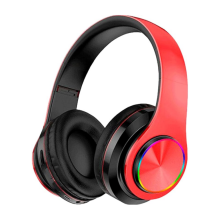 Trådløse Bluetooth-hovedtelefoner med farverige LED-lys, indbygget mikrofon, lette, foldbare, kablede hi-fi-stereohovedtelefoner (rød s