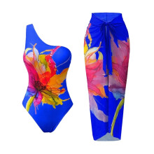 Women's one-piece high-cut swimsuit with detachable cover-up