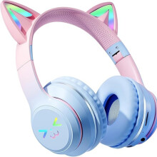 Bluetooth-koptelefoon voor kinderen, draadloze koptelefoon met kattenoortjes en LED-verlichting, Bluetooth 5.1 & stereogeluid, opvouwbaa