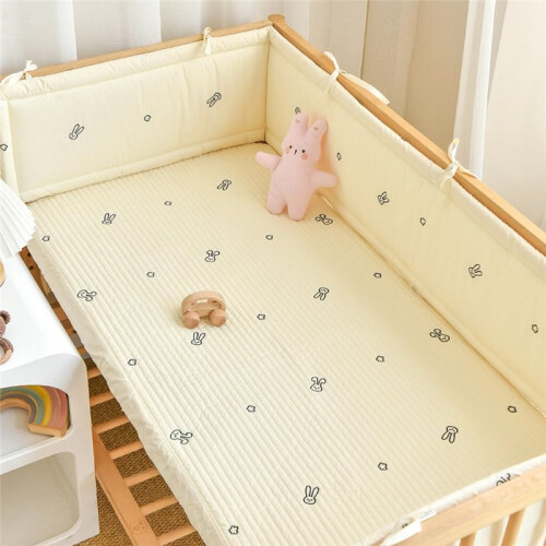(140×28cm, N03) Breathable Cot Bumper, Cot Side Cushions, 360 Adjustable Padding with Headboard Protector, Anti-Suffocation Crib