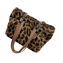 Bolsa de ombro feminina de pelúcia com estampa de leopardo (1 peça)