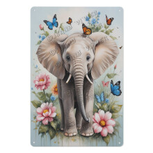 Décoration murale éléphant et fleurs, style jungle florale, 30 x 40 cm