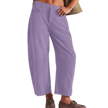 Women's corduroy wide-leg pants elastic waist mid-rise