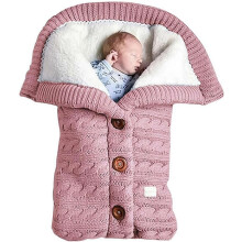 (1pcs, Pink) Baby Cuddle Blankets for Newborn, Soft Fleece Knitted Baby Blanket, Warm Sweater Jumpsuit Lined, Fluffy Pram Insert-