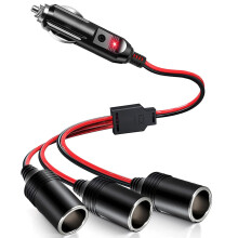 12V Car Cigarette Lighter Splitter (1-to-2), Fast Charging, On/Off Switch, Compatible with 12/24V Vehicles