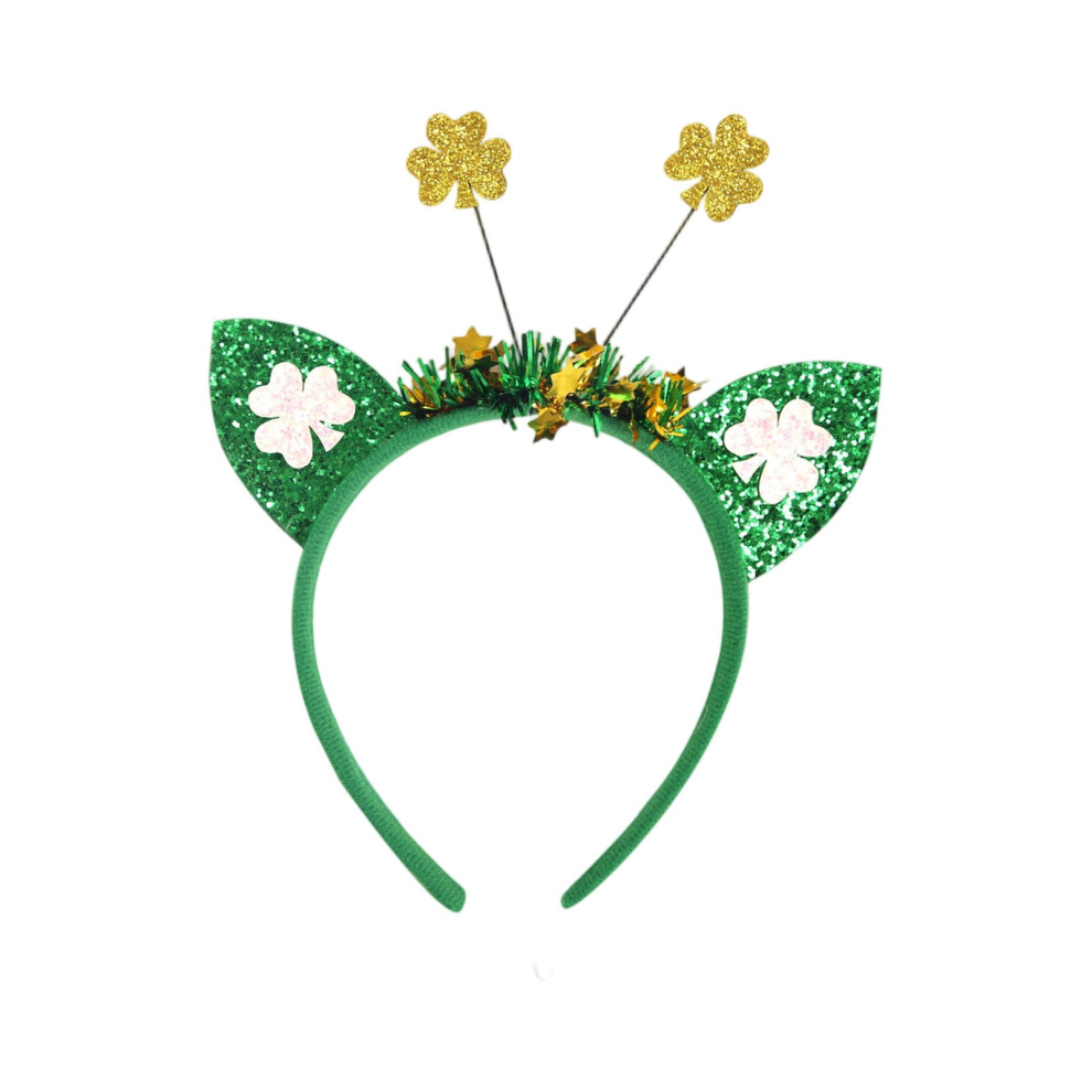 Shamrock headband with glitter ears and clover decor
