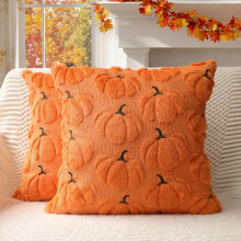 Housses de coussin citrouille en fausse fourrure orange 50 x 50 cm (lot de 2)