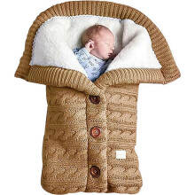 (1pcs, Khaki) Babyknuffeldekens voor pasgeborenen, zachte fleece gebreide babydeken, warme trui jumpsuit gevoerd, pluizig
