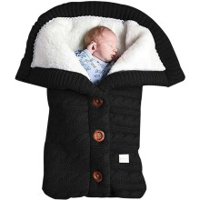 (One Size, Black) Babyknuffeldekens voor pasgeborenen, zachte fleece gebreide babydeken, warme trui jumpsuit gevoerd, pluizig