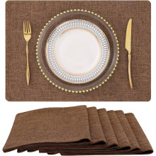 Brown Cotton-Linen Placemats Set of 6 13 x 19 Inch